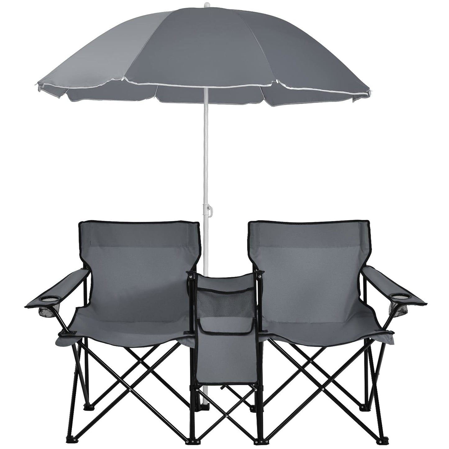 Goplus dubbele campingstoel met parasol en tafeltje 🪑