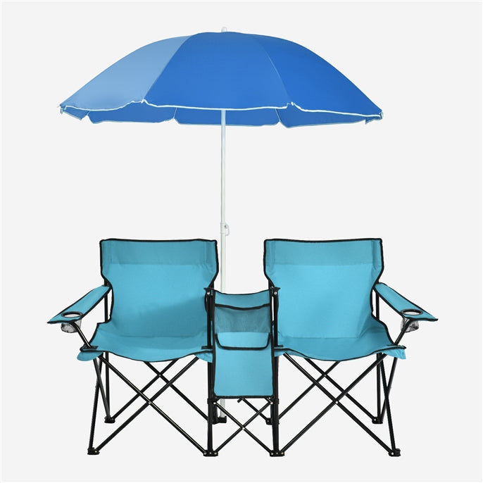 Goplus dubbele campingstoel met parasol en tafeltje 🪑