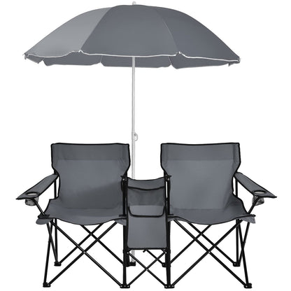 Goplus dubbele campingstoel met parasol en tafeltje 🪑