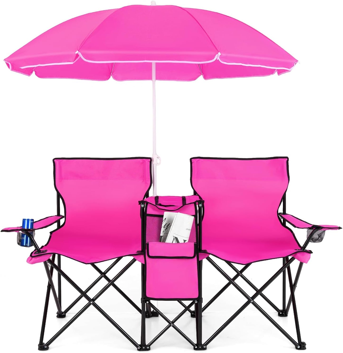 Goplus dubbele campingstoel met parasol en tafeltje 🪑