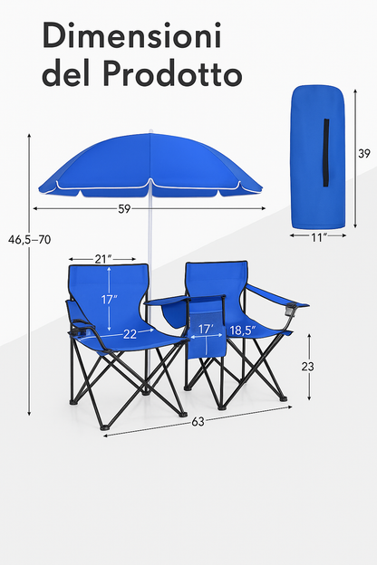 Goplus dubbele campingstoel met parasol en tafeltje 🪑