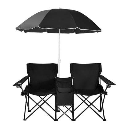 Goplus dubbele campingstoel met parasol en tafeltje 🪑