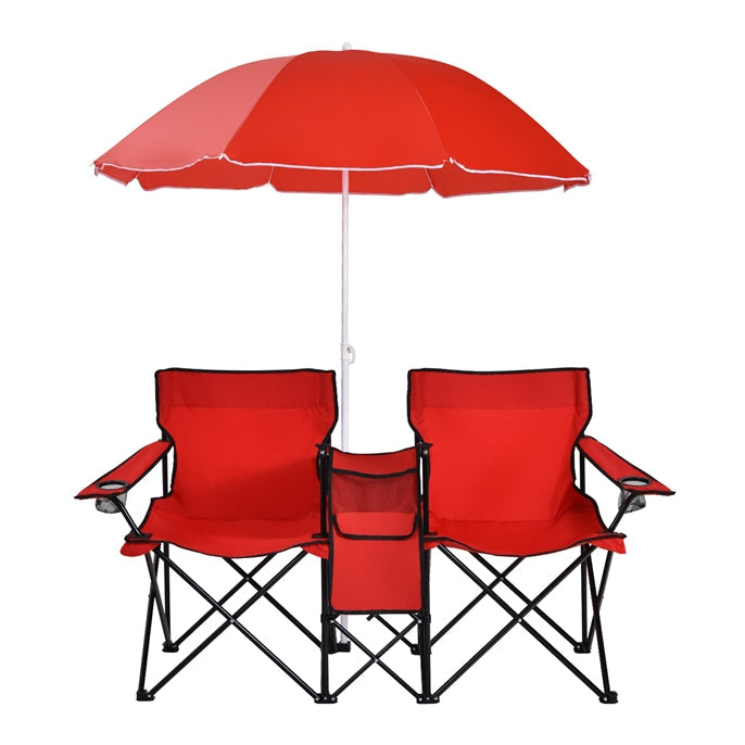 Goplus dubbele campingstoel met parasol en tafeltje 🪑