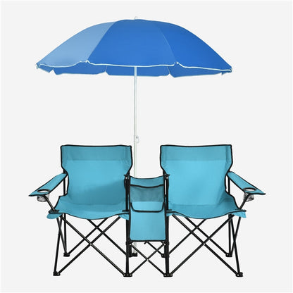 Goplus dubbele campingstoel met parasol en tafeltje 🪑